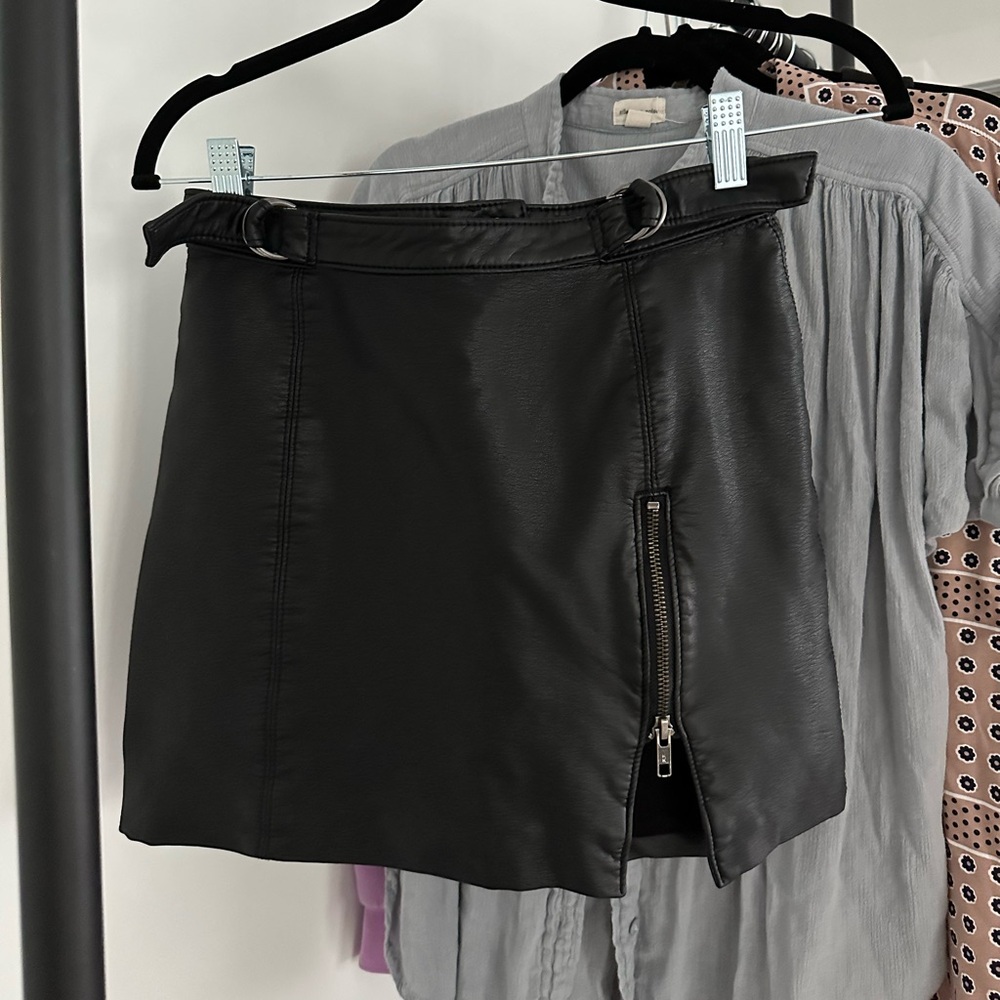 Free People Leather Mini Skirt Zippered Side Slit